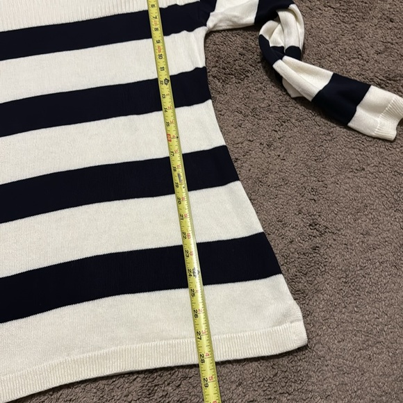 Talbots Cotton Rayon Sweater-Sz S-Navy Cream Stripes-Wider Neck-Notched Side-EUC - Picture 12 of 16
